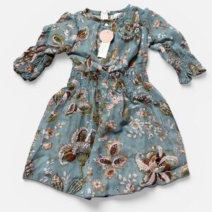 NWT Bailey Blossoms Slate Blue Floral Knee Length Long Sleeves Dress 18-24m